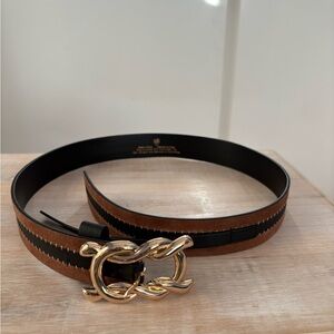 CAbi Brown and Black Belt with Gold Twist Buckle